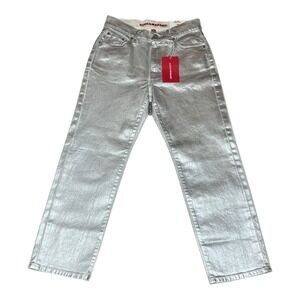 NEW Lucky Brand 90s Loose High Rise Crop Metallic Silver Stretch Jeans 0/25